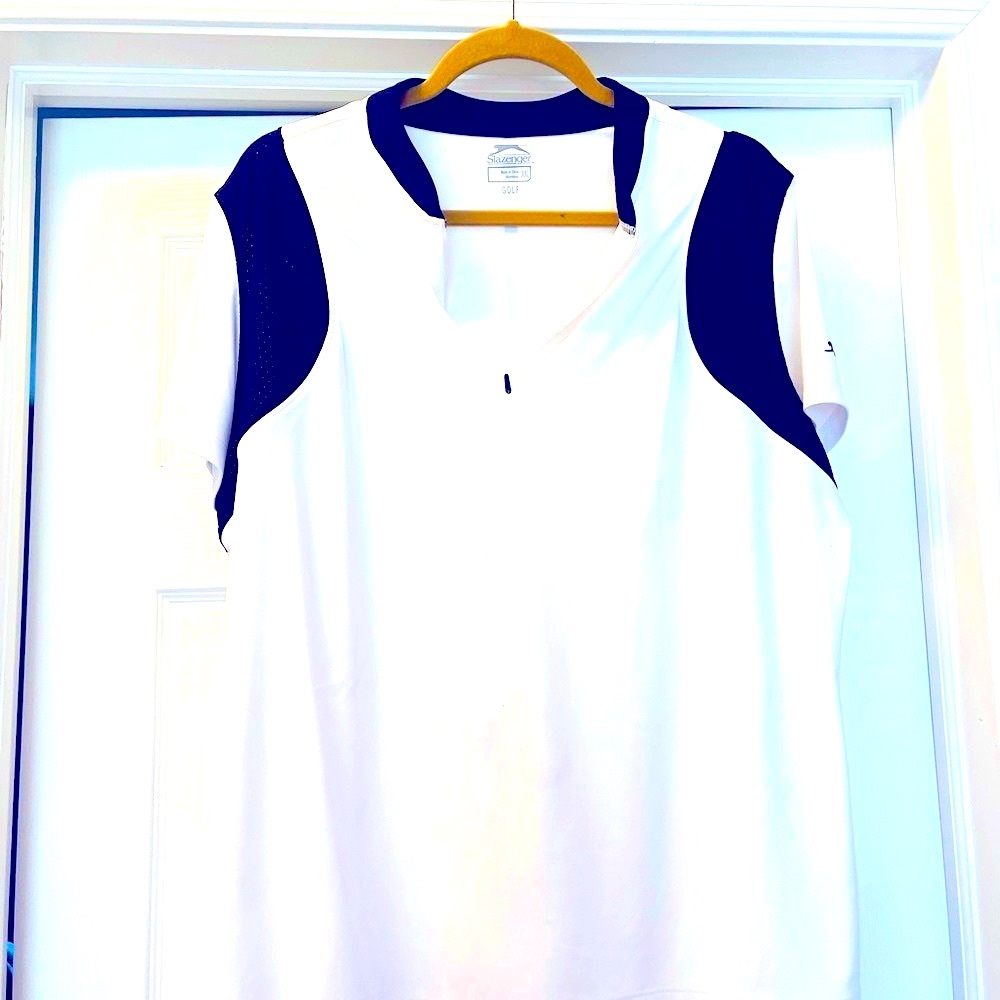 Women's Golf Top, White and Black Top